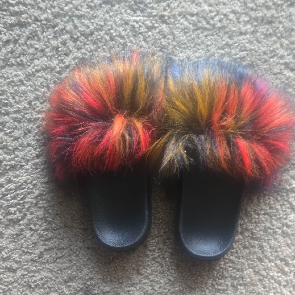 Colorful Furry Slide Sandals